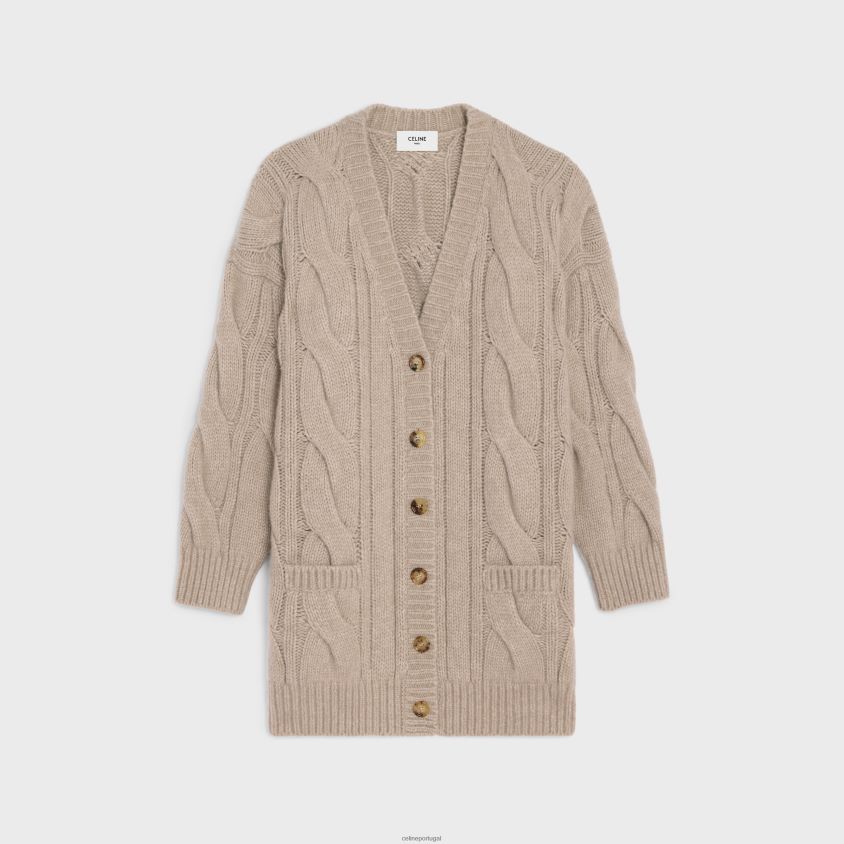 mulheres vestuário CELINE cardigan longo em lã, caxemira e seda areia T204R760