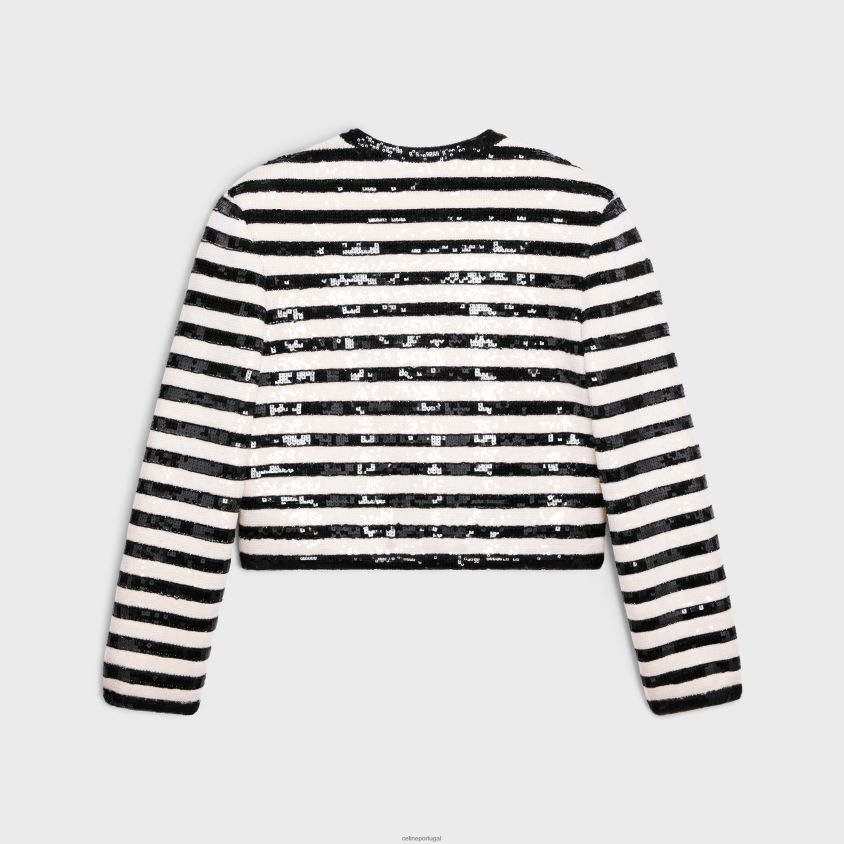 mulheres vestuário CELINE cardigan mariniere bordado em lã cru/preto T204R569