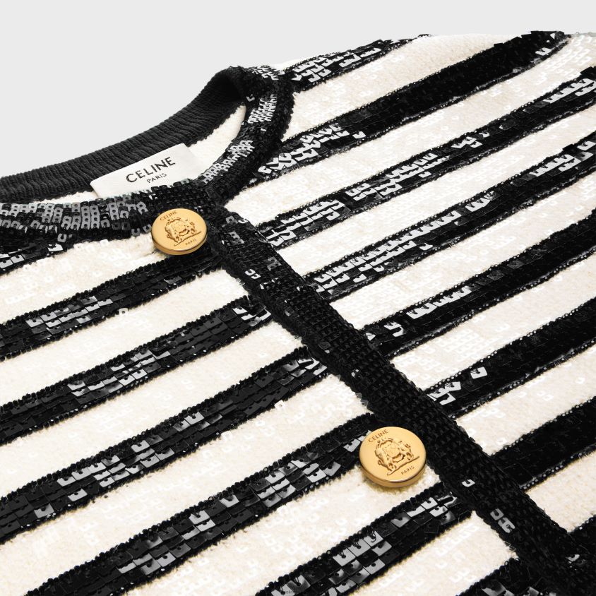 mulheres vestuário CELINE cardigan mariniere bordado em lã cru/preto T204R569