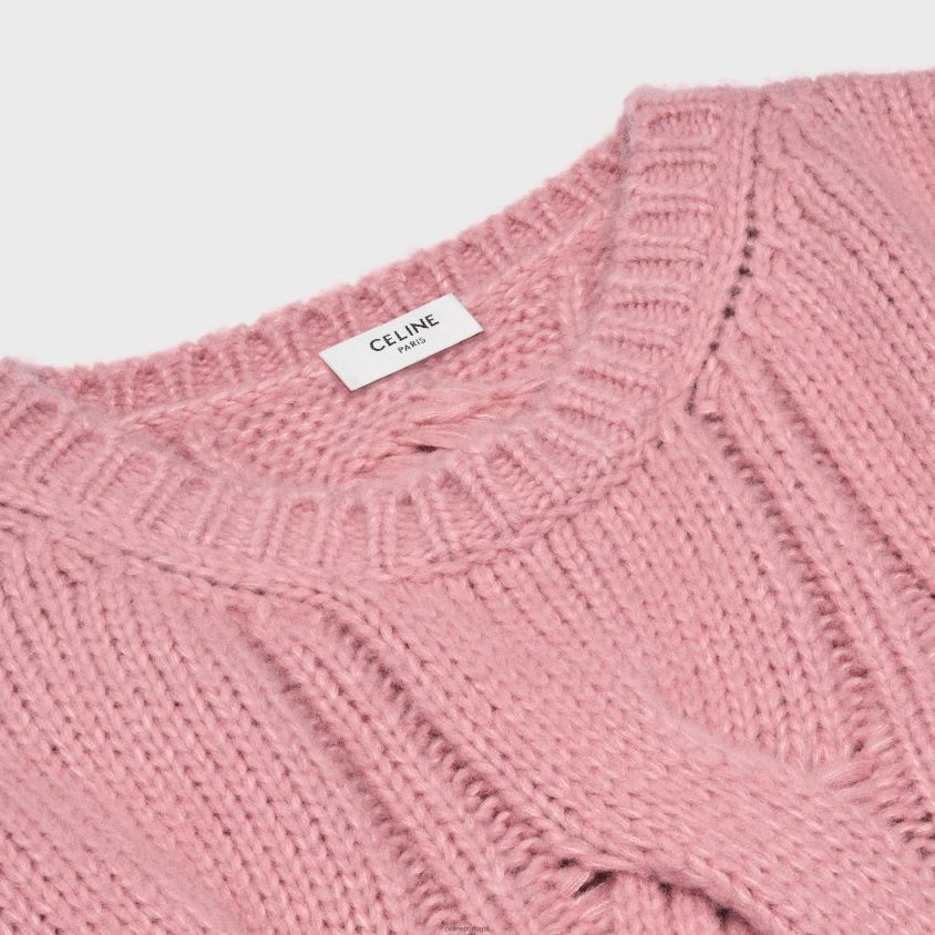 mulheres vestuário CELINE suéter de gola redonda em cashmere tricotado e seda rosa T204R759