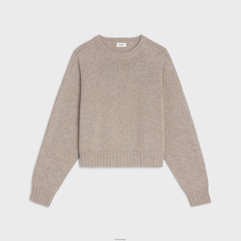 mulheres vestuário CELINE suéter de gola redonda em caxemira sem costura areia T204R753