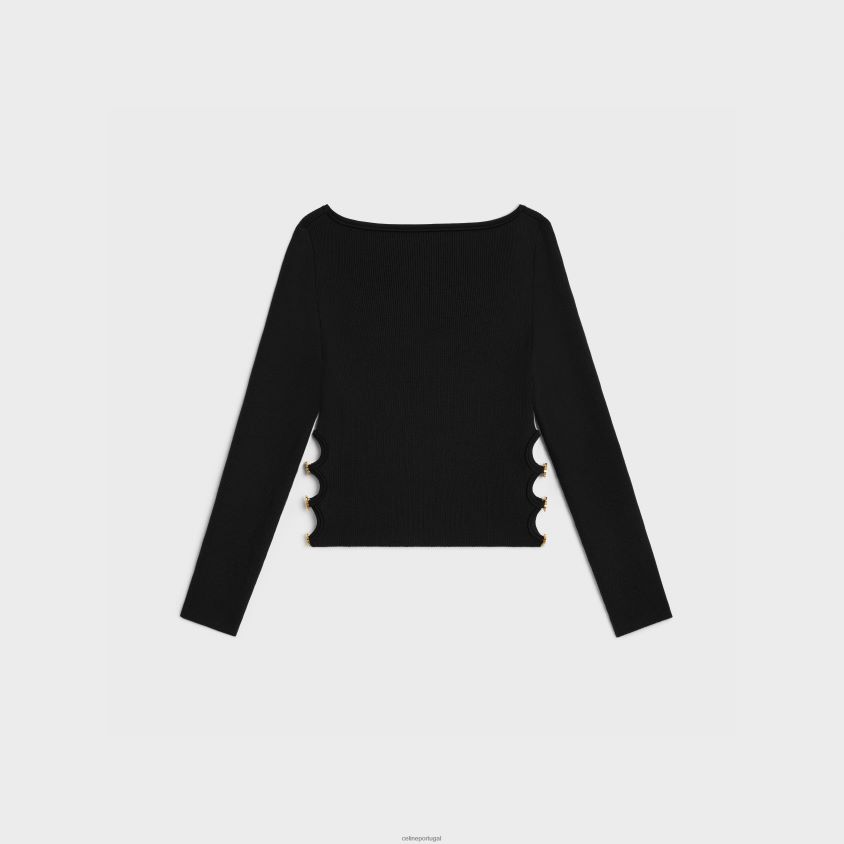 mulheres vestuário CELINE top de gola quadrada em seda e algodão preto T204R747