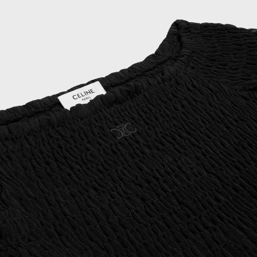 mulheres vestuário CELINE top triomphe em seda gauffered preto T204R640
