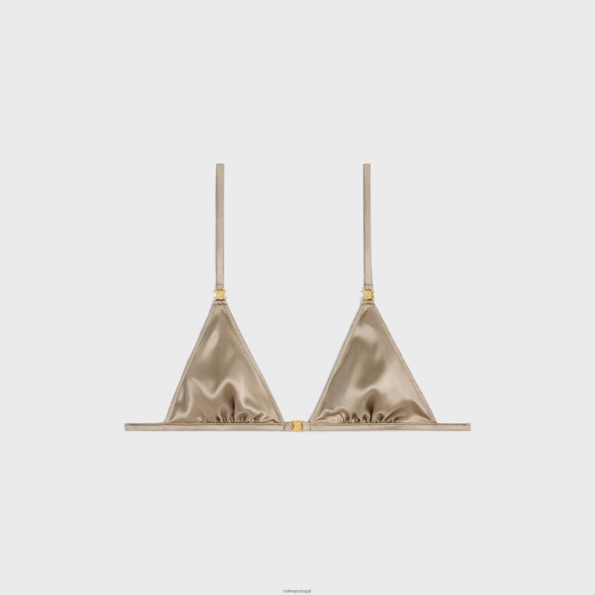 mulheres vestuário CELINE sutiã triangular triomphe em seda off white/rouge profundo T204R583