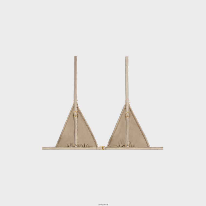 mulheres vestuário CELINE sutiã triangular triomphe em seda off white/rouge profundo T204R583