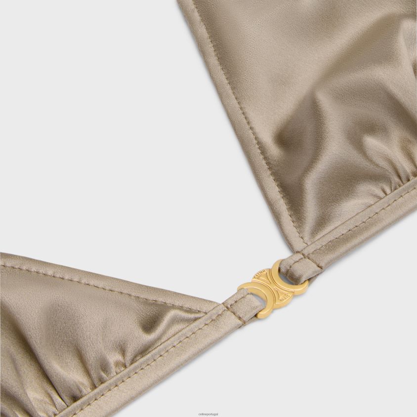 mulheres vestuário CELINE sutiã triangular triomphe em seda off white/rouge profundo T204R583