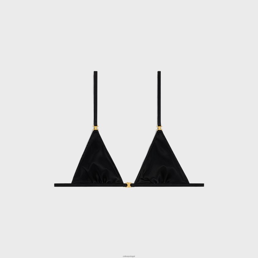 mulheres vestuário CELINE sutiã triangular triomphe em seda preto T204R582