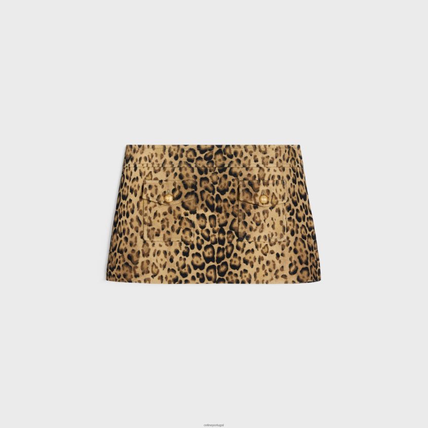mulheres vestuário CELINE mini saia cai-cai em lã dupla leopardo T204R550