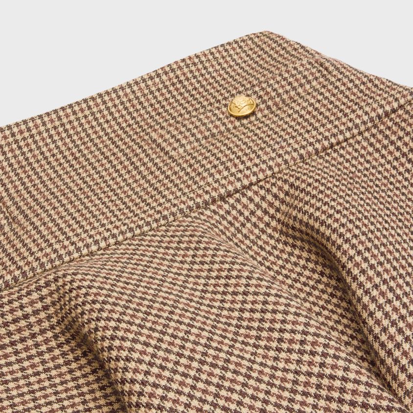 mulheres vestuário CELINE mini saia em lã dupla houndstooth bordô/bege/preto T204R814