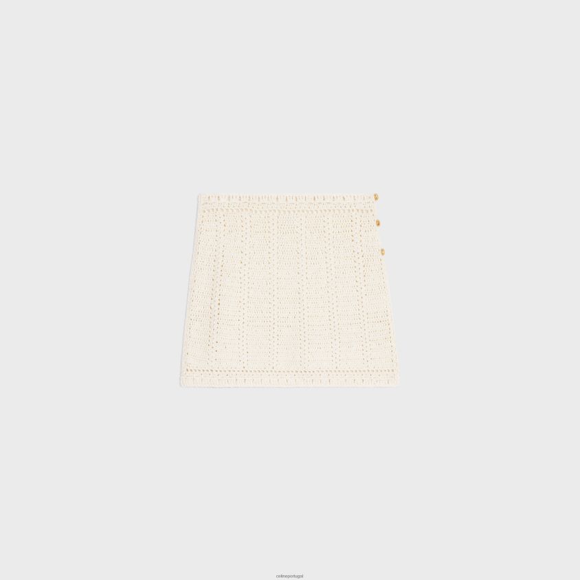 mulheres vestuário CELINE mini saia em malha de algodão off white T204R820