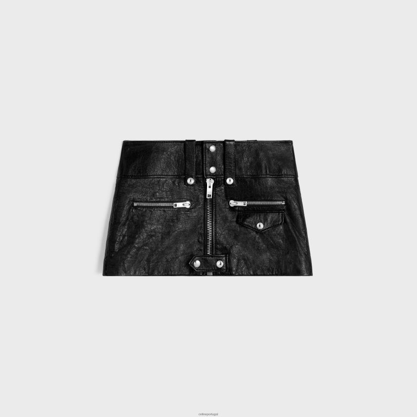 mulheres vestuário CELINE mini saia em pele de cordeiro macia preto T204R556
