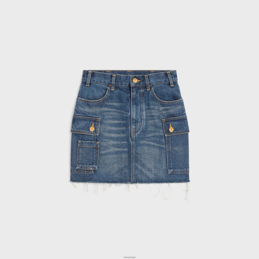 mulheres vestuário CELINE minissaia cargo em jeans lavagem união escura T204R823