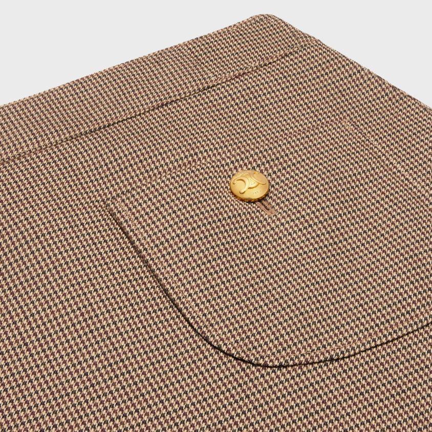 mulheres vestuário CELINE minissaia chelsea trapézio em lã houndstooth bordô/bege/preto T204R815