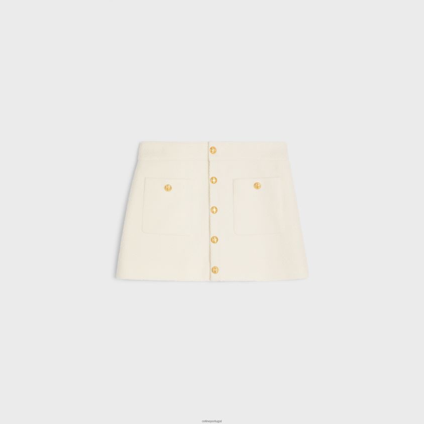 mulheres vestuário CELINE minissaia trapézio em tweed Craie T204R821