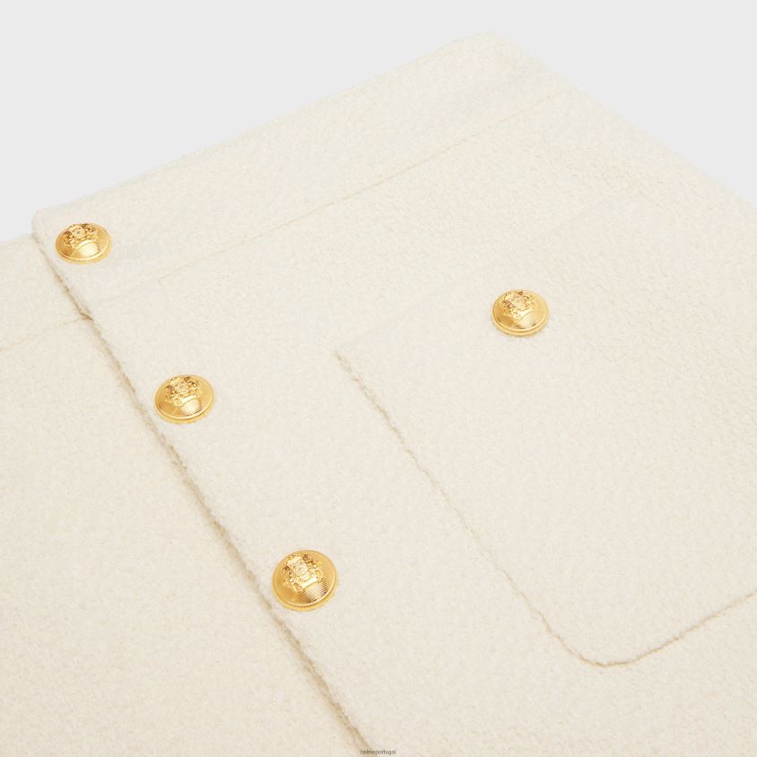 mulheres vestuário CELINE minissaia trapézio em tweed Craie T204R821