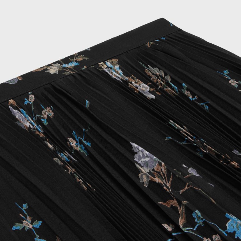 mulheres vestuário CELINE saia com pregas sunburst em georgette de seda preto/azul T204R808