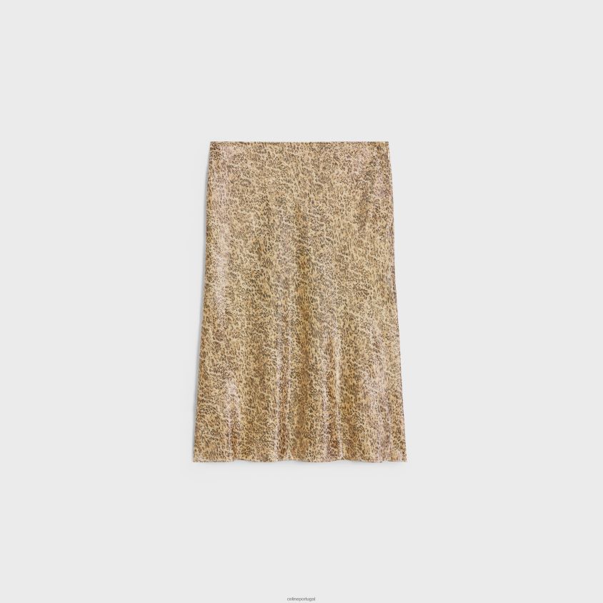 mulheres vestuário CELINE saia manca em georgette de seda leopardo/argento T204R660