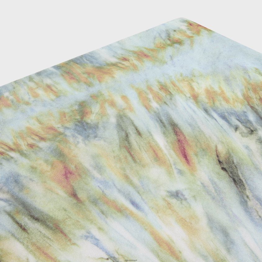 mulheres vestuário CELINE saia midi em georgette de seda grunge azul/terracota/cáqui T204R586