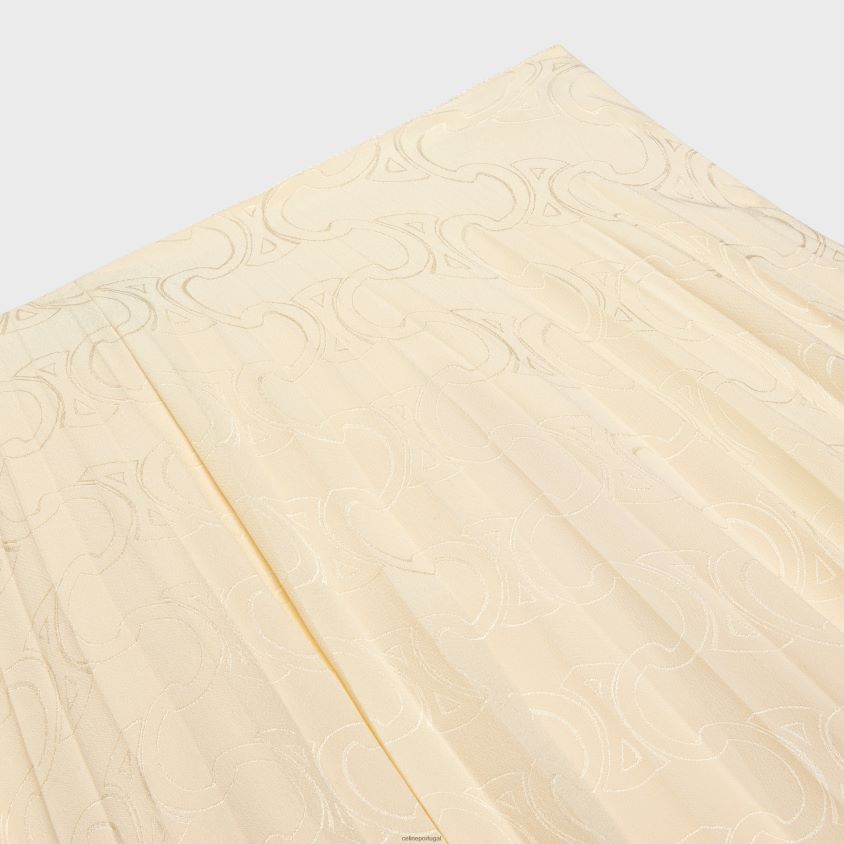 mulheres vestuário CELINE saia midi plissada em jacquard de seda metal branco T204R812