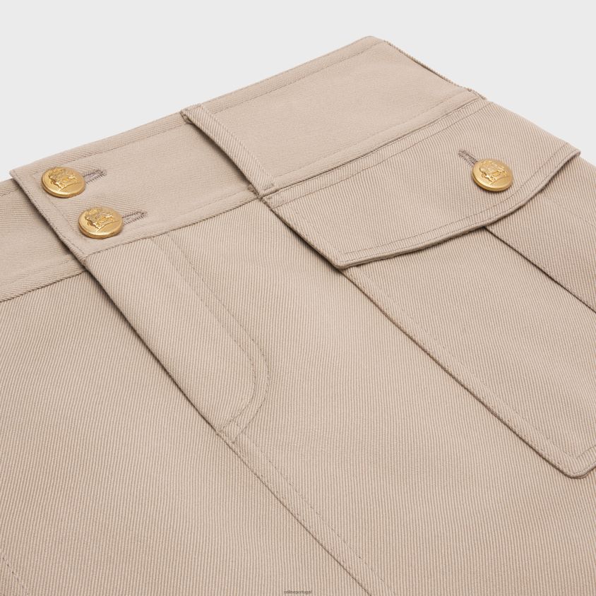 mulheres vestuário CELINE saia trapézio militar em lã diagonal bege britânico T204R816