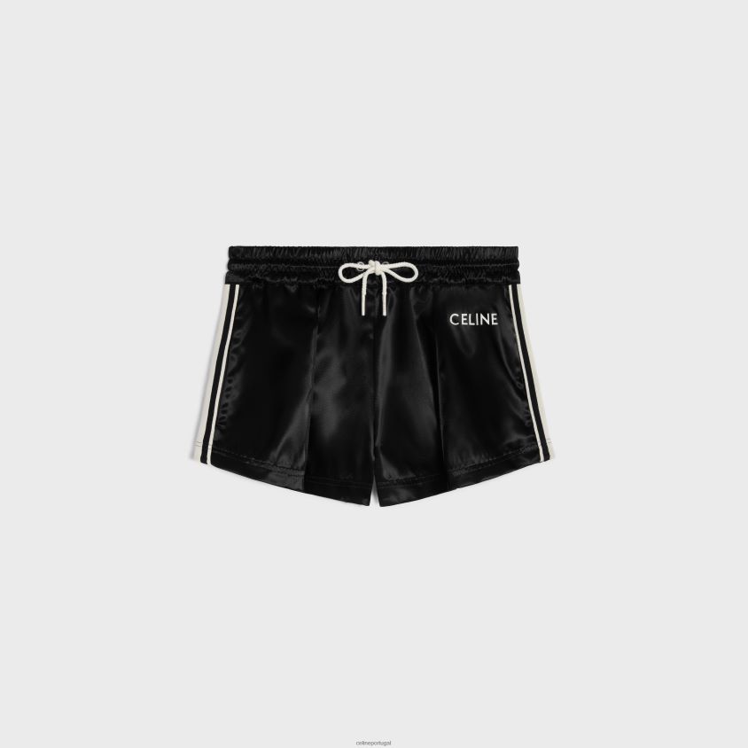 mulheres vestuário CELINE mini shorts de treino em nylon acetinado preto T204R592