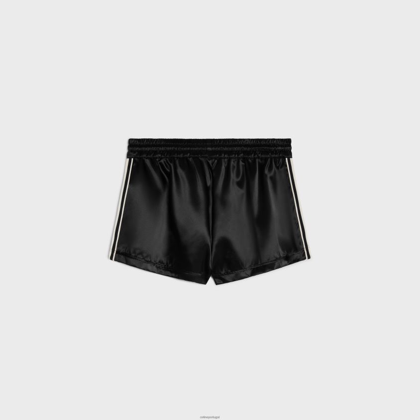 mulheres vestuário CELINE mini shorts de treino em nylon acetinado preto T204R592
