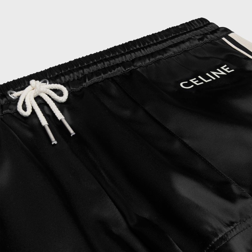 mulheres vestuário CELINE mini shorts de treino em nylon acetinado preto T204R592