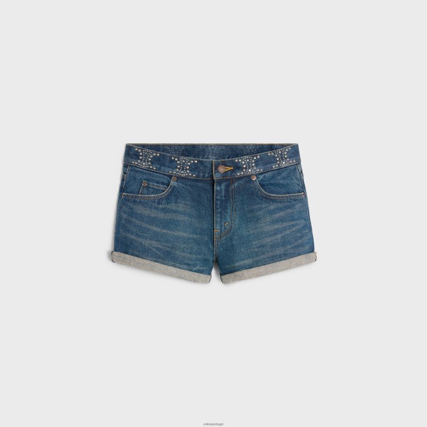 mulheres vestuário CELINE mini shorts em jeans lavagem de união escura limpa T204R892