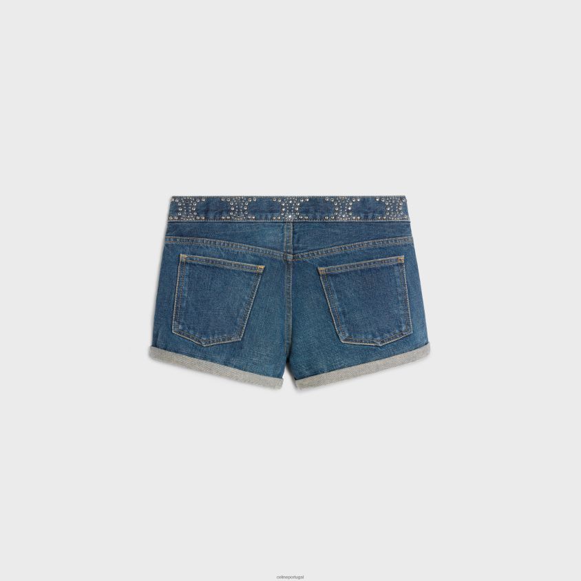 mulheres vestuário CELINE mini shorts em jeans lavagem de união escura limpa T204R892