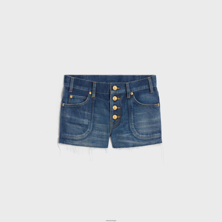 mulheres vestuário CELINE mini shorts em jeans lavagem união escura T204R591