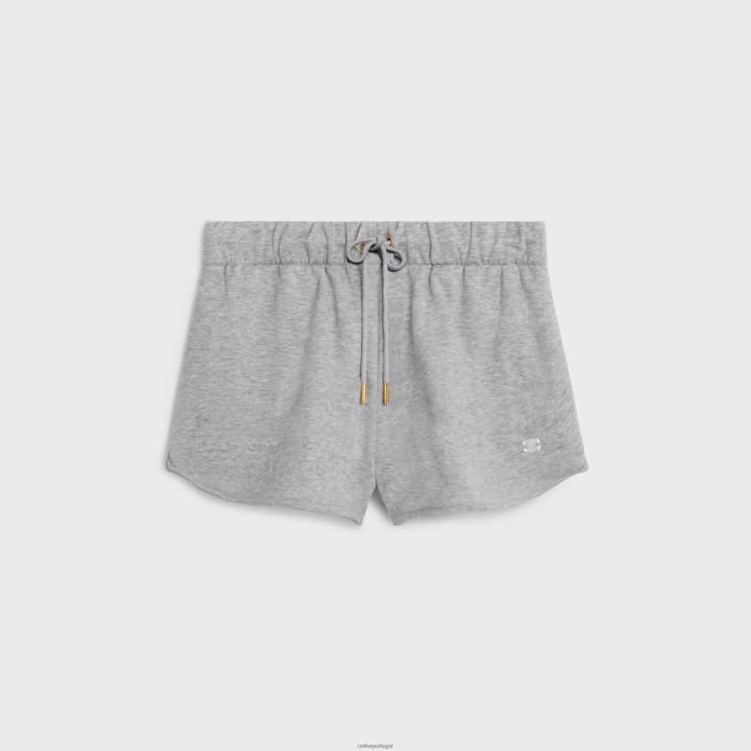 mulheres vestuário CELINE mini shorts triomphe em algodão e caxemira cinza/cru T204R886