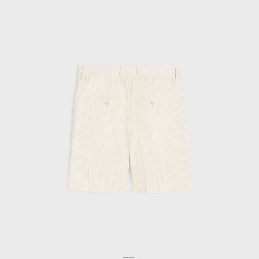 mulheres vestuário CELINE shorts com pregas triplas em lã listrada marfim/noir T204R878