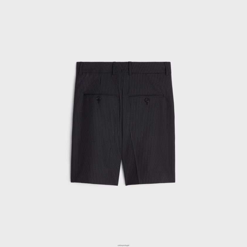 mulheres vestuário CELINE shorts com pregas triplas em lã listrada noir/craie T204R877