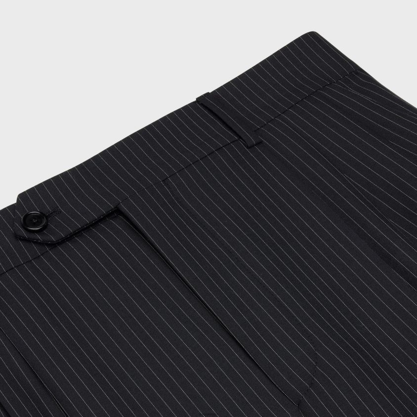 mulheres vestuário CELINE shorts com pregas triplas em lã listrada noir/craie T204R877