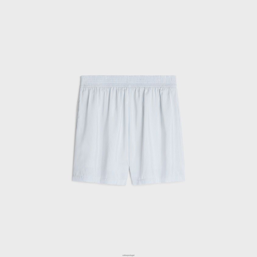 mulheres vestuário CELINE shorts de pijama em seda listrada branco/azul celeste T204R887