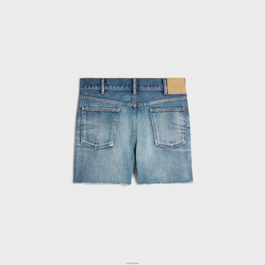 mulheres vestuário CELINE shorts de skate em jeans lavado céu elétrico T204R590
