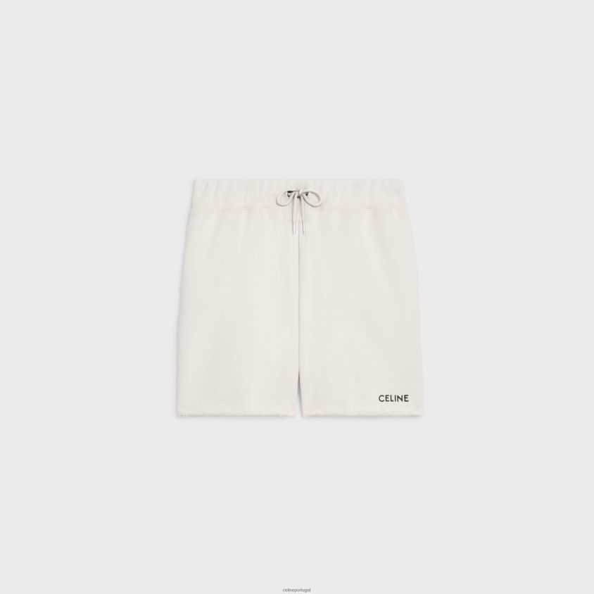 mulheres vestuário CELINE shorts soltos em lã de algodão creme/preto T204R888