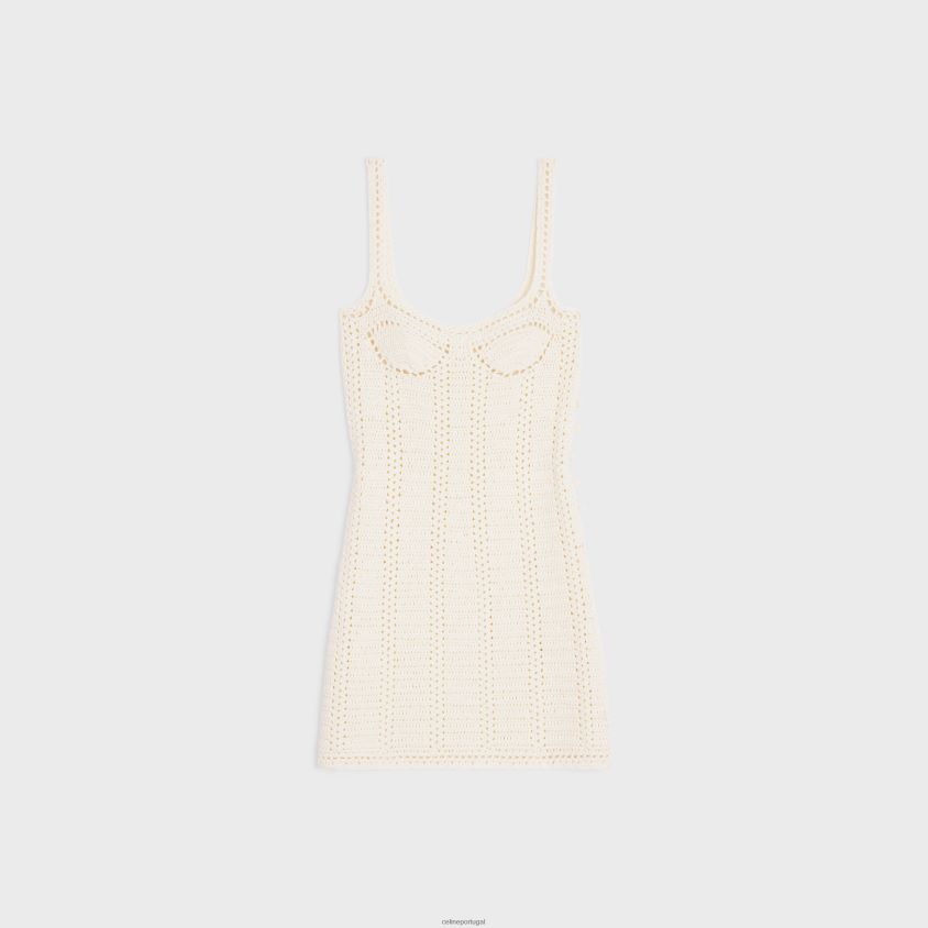 mulheres vestuário CELINE mini vestido bustier em malha de algodão off white T204R791