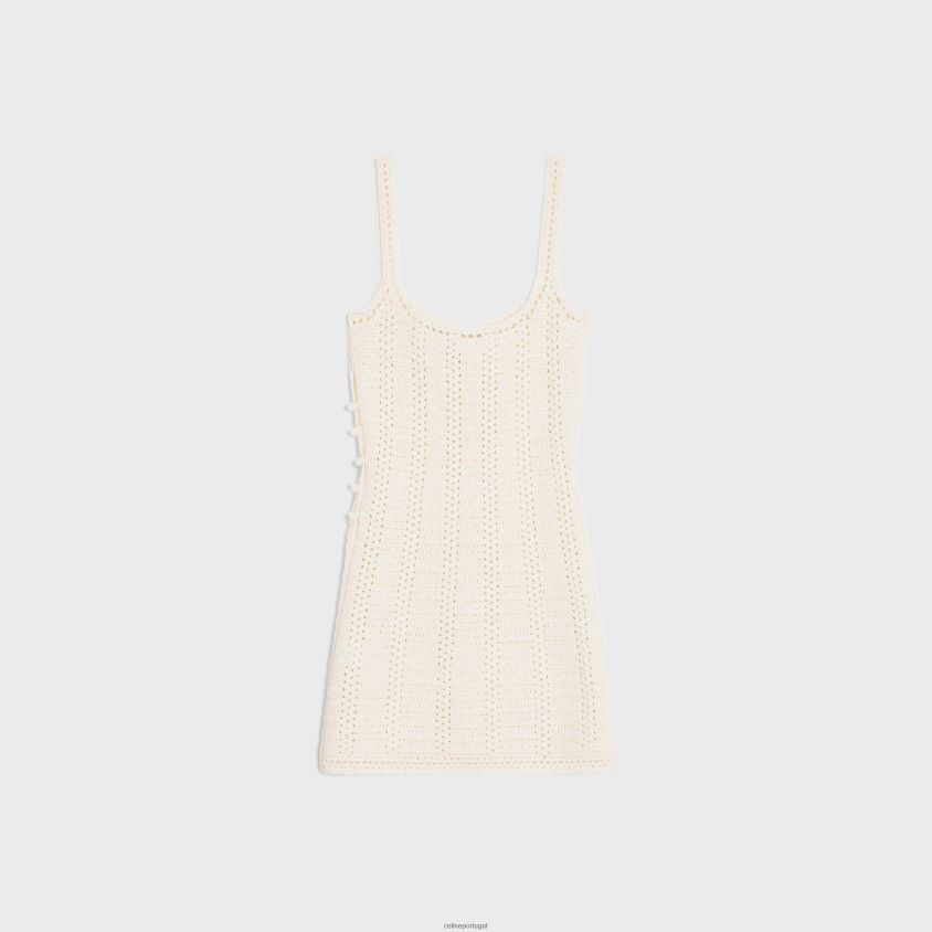 mulheres vestuário CELINE mini vestido bustier em malha de algodão off white T204R791