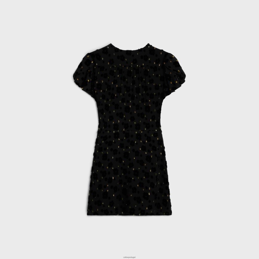 mulheres vestuário CELINE minivestido babydoll em veludo fil coupe preto T204R654