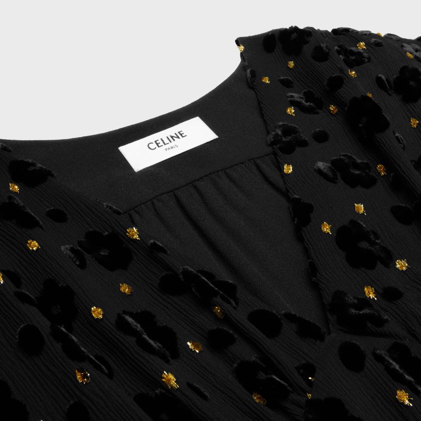 mulheres vestuário CELINE minivestido babydoll em veludo fil coupe preto T204R654