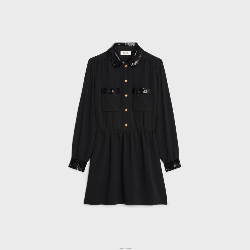 mulheres vestuário CELINE minivestido de trabalho em zibelina de viscose preto T204R652