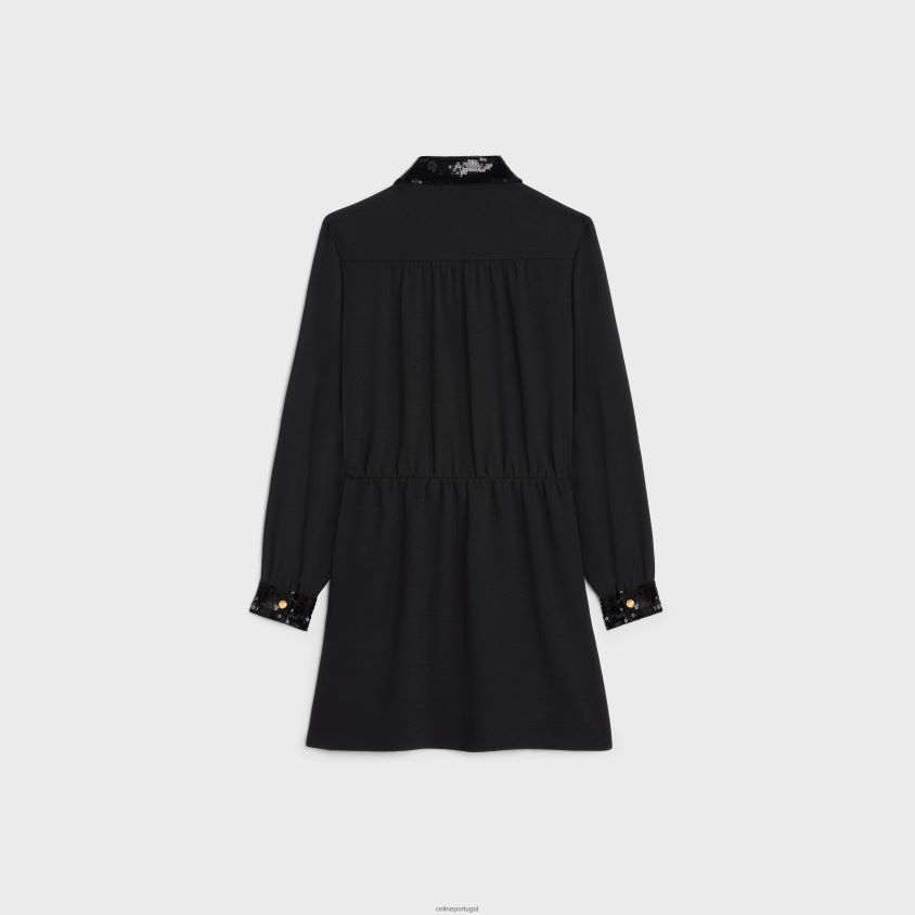 mulheres vestuário CELINE minivestido de trabalho em zibelina de viscose preto T204R652