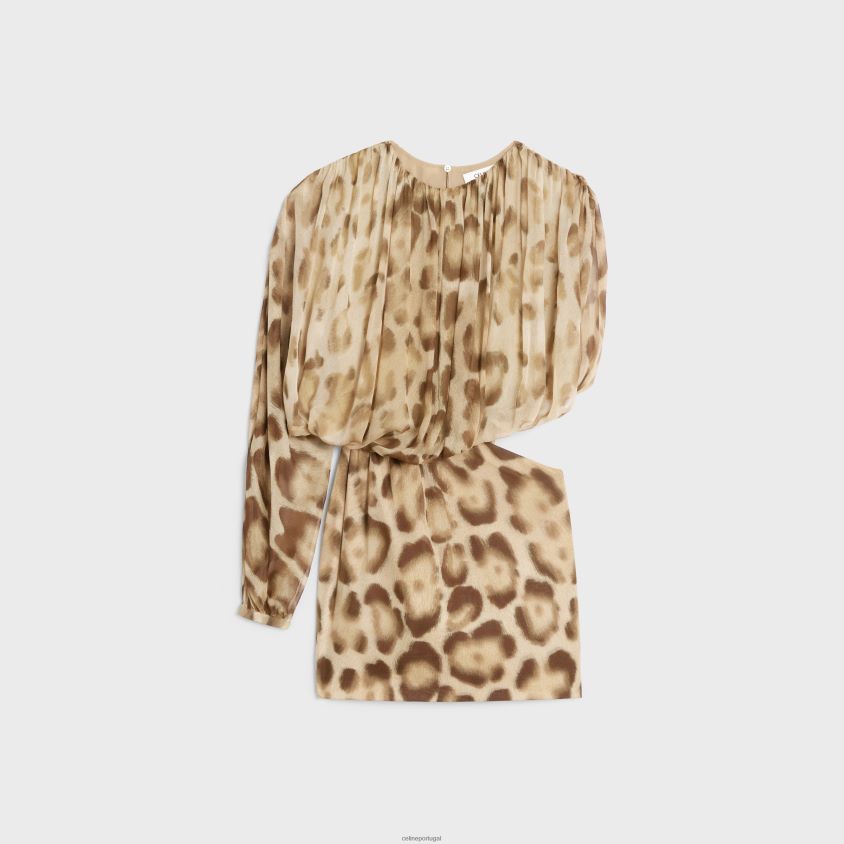 mulheres vestuário CELINE minivestido drapeado em musselina de seda loiro T204R795