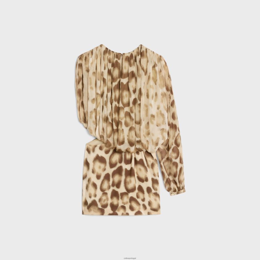 mulheres vestuário CELINE minivestido drapeado em musselina de seda loiro T204R795