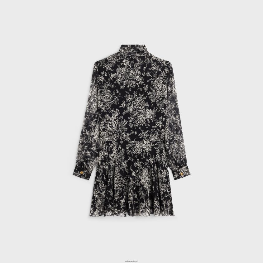 mulheres vestuário CELINE minivestido lavalliere em georgette de seda noir/craie T204R789