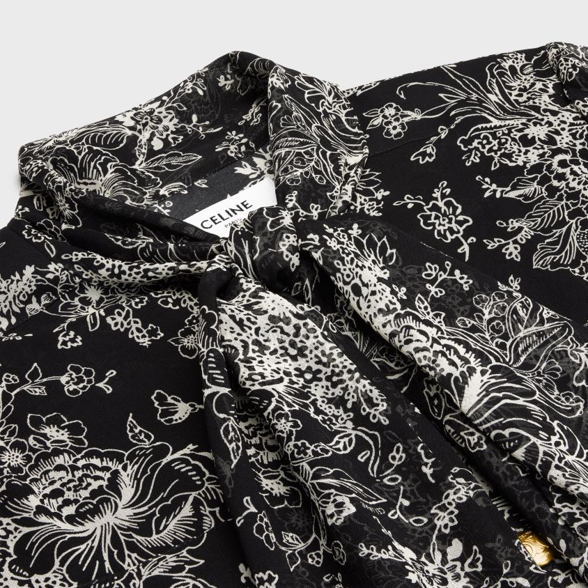 mulheres vestuário CELINE minivestido lavalliere em georgette de seda noir/craie T204R789