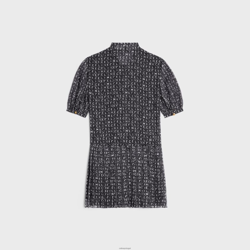 mulheres vestuário CELINE minivestido lavalliere em georgette de seda preto/marfim T204R790
