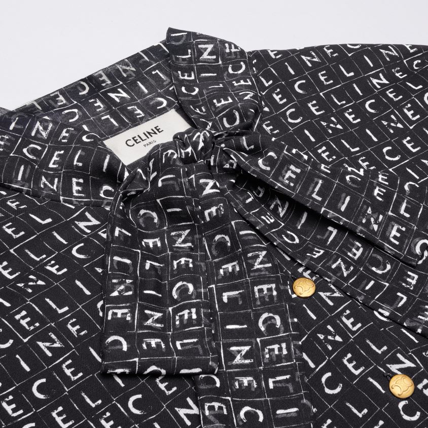 mulheres vestuário CELINE minivestido lavalliere em georgette de seda preto/marfim T204R790