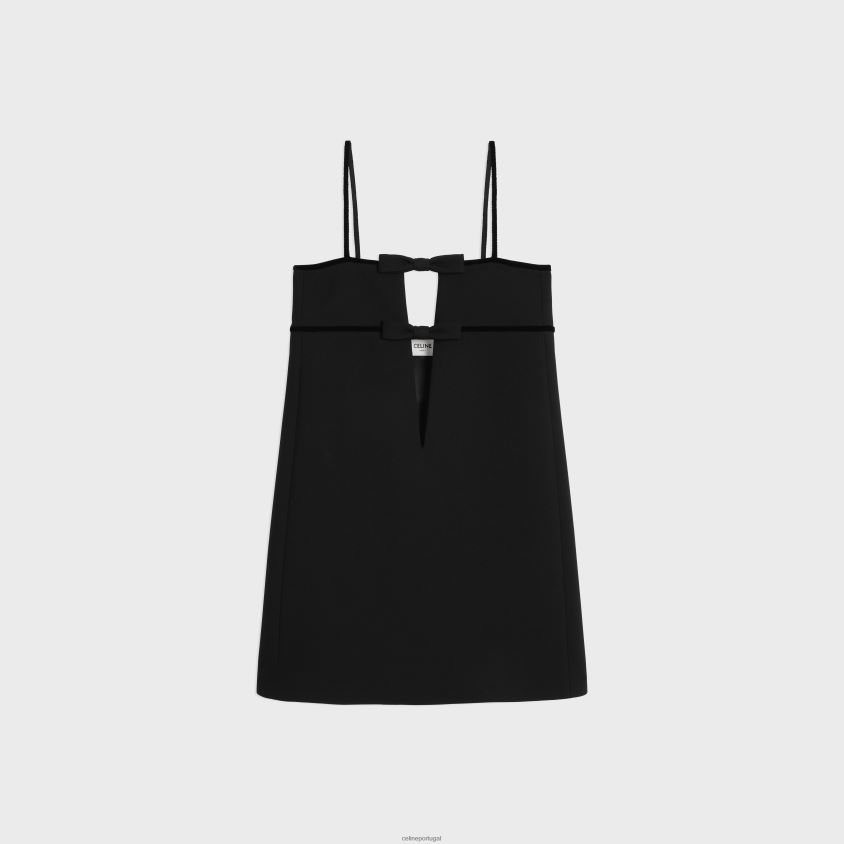 mulheres vestuário CELINE minivestido trapézio em lã dupla preto T204R585